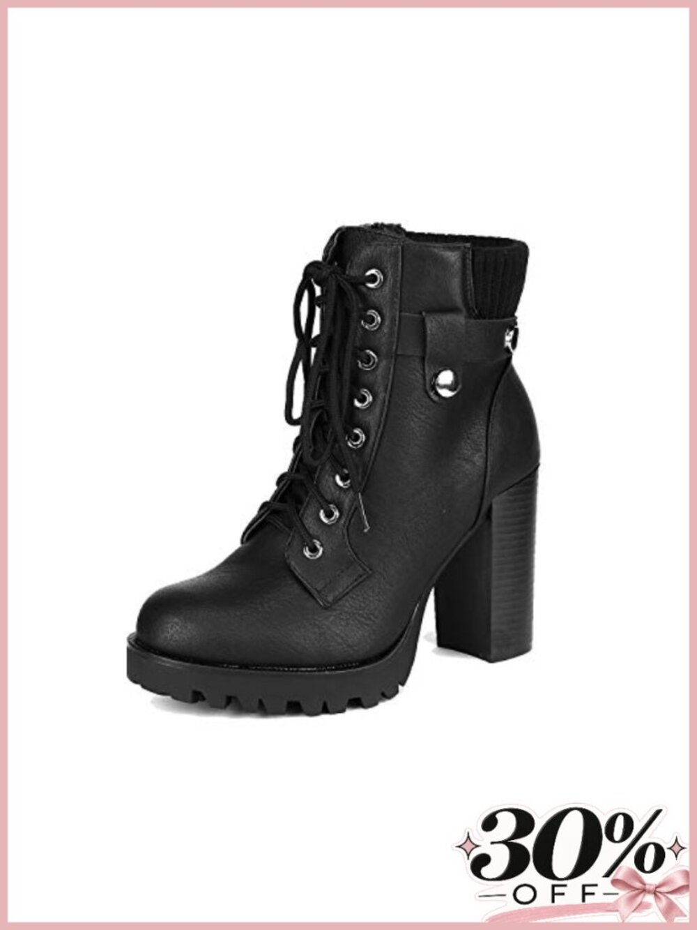 Women's Faux Leather Lace Up Ankle Booties Chunky Block Heel Platform